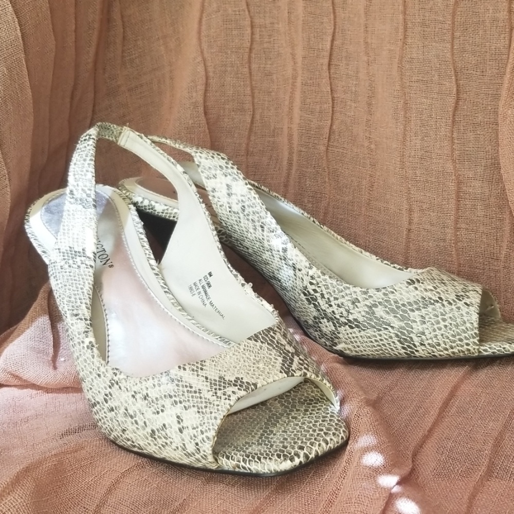 Worthington Faux Snakeskined Strap Heels